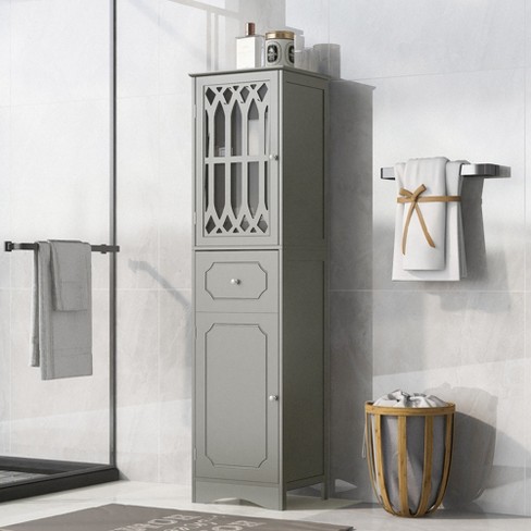 Tall Freestanding Bathroom Storage Cabinet With Drawers And Acrylic Doors,  Green - ModernLuxe