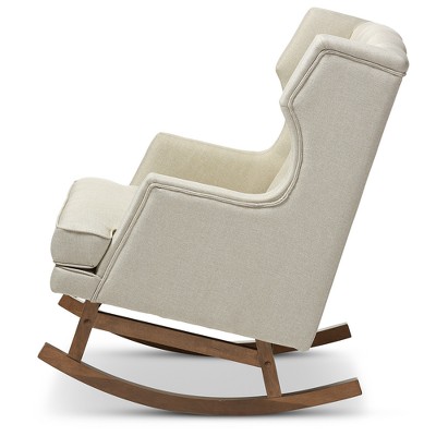 Light Beige Walnut Wingback Rocking Chair