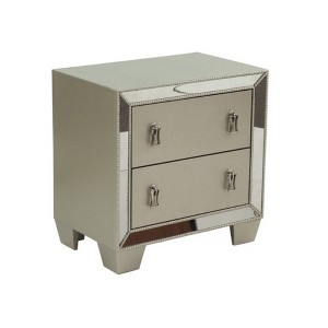 Royal Hampton 26 Inch Nightstand with 2 Drawers, Platinum Trim, Silver Wood Finish - 1 of 4