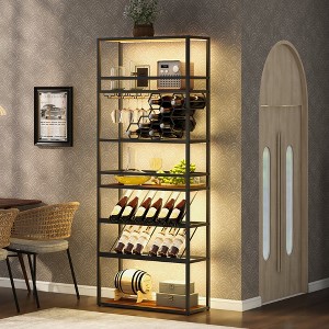 78.74"H LED Bar Cabinet, Buffet Sideboard with 6 Levels and Wine Bottle Racks, Black/Gold, 4A -ModernLuxe - 1 of 4