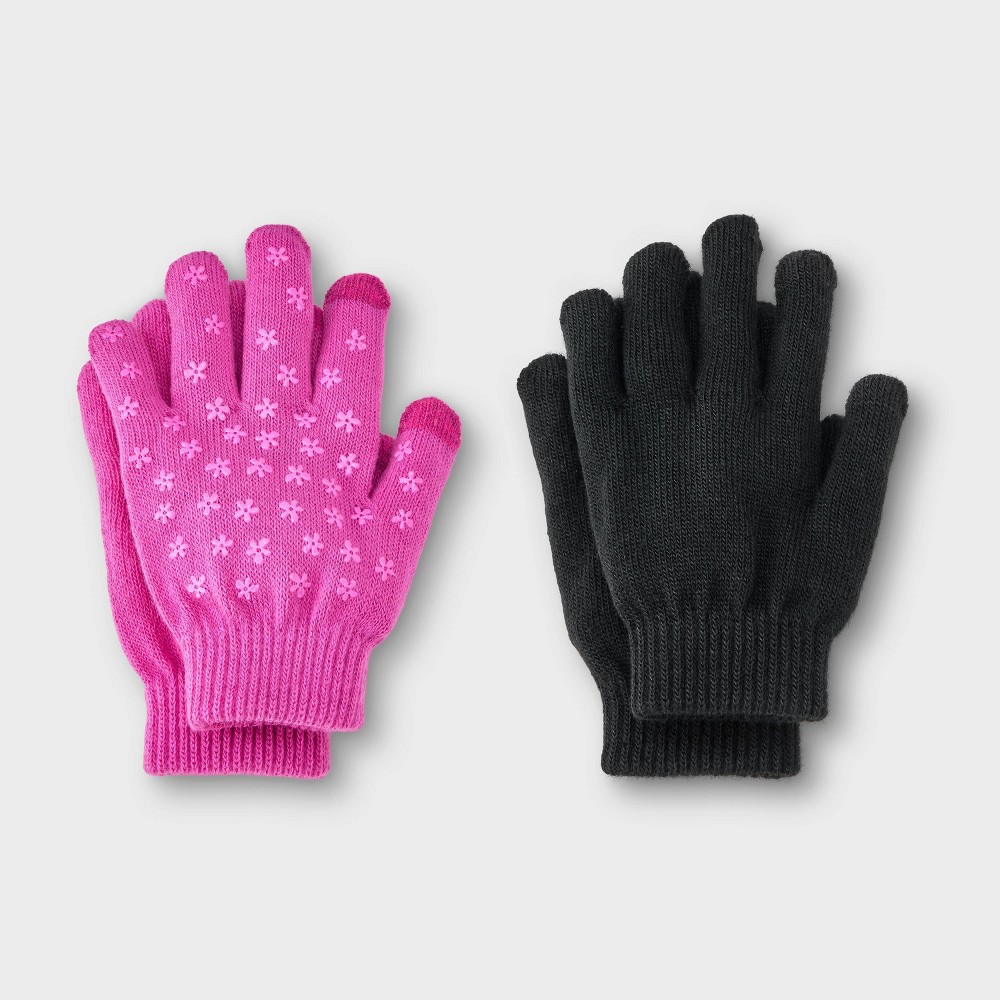 Kids' 2pk Value Mitten - Cat & Jack™ Black/Pink