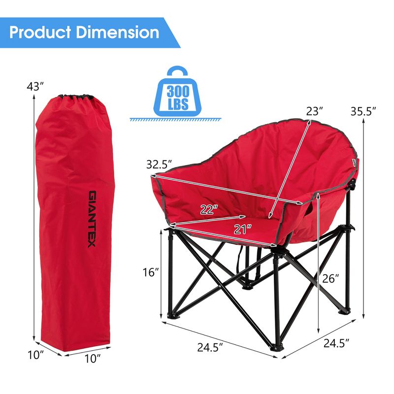 2 PCS Oversized Folding Padded Camping Moon Saucer Chair Bag Outdoor Fishing Red\Navy\ Brown\Grey, 3 of 11