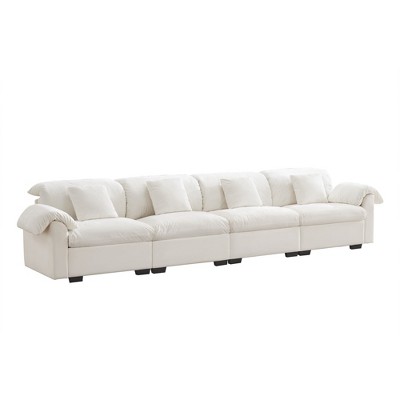NicBex 154.7 Inch Velvet Storage Couch,4-Seater Deep Seat Sofa with Fluffy Armrest Pillows for Living Room,Small Space,Office,Apartment