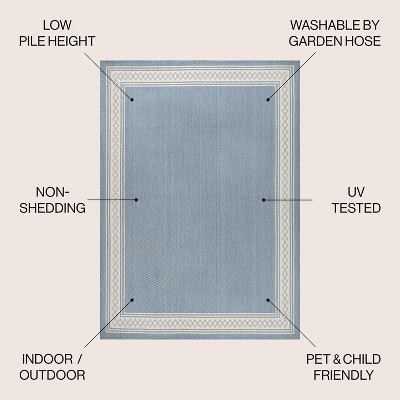 Lucia 3' x 5' Blue Synthetic Diamond Border Area Rug