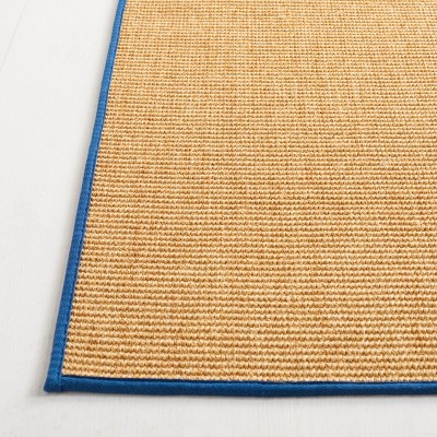 Natural and Navy Hand-Knotted Wool Cotton Silk Rug 4' x 6'