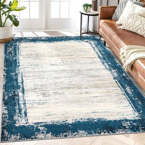 Modern Bordered Area Rug Washable Border Rug Living Room Rug Soft Low Pile Rug - 1 of 4