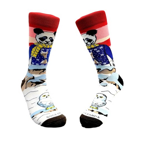 Winter Panda Wearing a Llama Sweater Watching a Snowy Owl (Men's Sizes Adult Large) from the Sock Panda - image 1 of 4