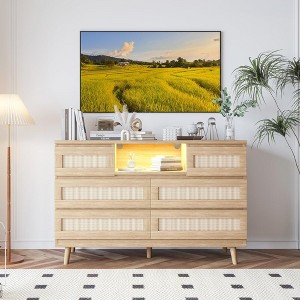 Natural Rattan 6 Dresser for Bedroom with LED Light and Charging Station - 1 of 4