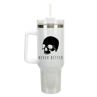 100 North Never Better Skull Halloween Wrap-Around 40 Oz. Stainless Steel Water Bottle Coffee Mug, Spill & Leak Resistant, Travel Tumbler with Handle,