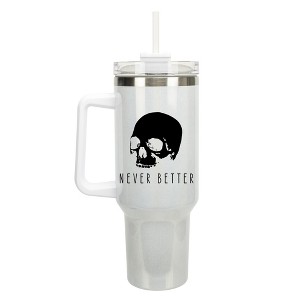 100 North Never Better Skull Halloween Wrap-Around 40 Oz. Stainless Steel Water Bottle Coffee Mug, Spill & Leak Resistant, Travel Tumbler with Handle, - 1 of 4
