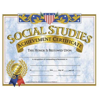 Hayes Social Studies Achievement Certificate 8.5" x 11" Pack of 30 H-VA575