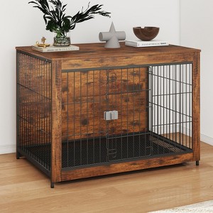 XBRIGH 27/32/38/43in  Dog Crate Furniture with Lock & Tray, Wooden End Table Kennel for Small/Medium Dogs, Indoor Decorative Pet Cage - 1 of 4