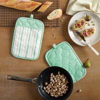 Mint Green Silicone Grip Cotton Pot Holder Set, 2-Pack