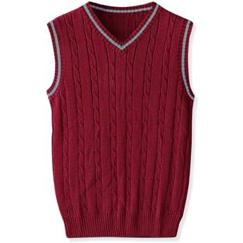 Mens Sleeveless Argyle Vest V-Neck Wool Blend Check Stitching Sweater Vests  Casual Fit Contrast Color Block Warm Pullover (Red 2,Large)
