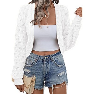 Women's Open-Front Cardigan Cropped Sweaters Knit Solid Color Top - 1 of 1