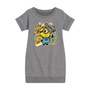 Girls' - Despicable Me Minions - Minion & Banana Stickers Graphic Short Sleeve Fleece Dress - 1 of 4