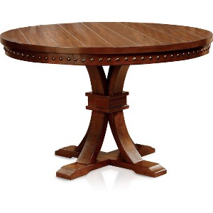 Crayton Nailhead Trimmed Pedestal Round Dining Table Dark Oak - Sun & Pine, Brown