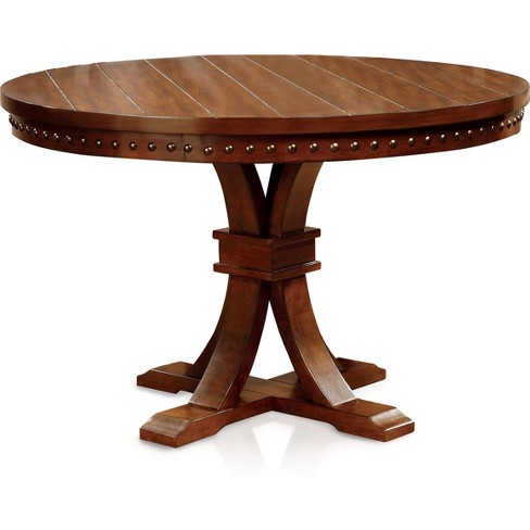 Crayton Nailhead Trimmed Pedestal Round, Round Dark Oak Dining Table