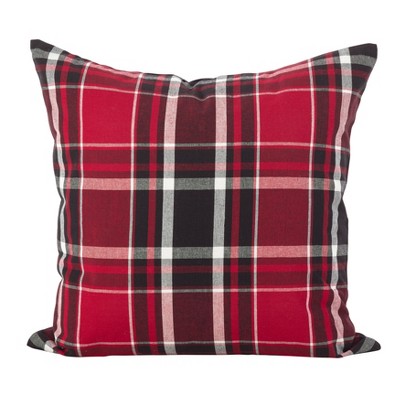 Red Tartan Plaid Cotton Down Filled Square Pillow, 20"