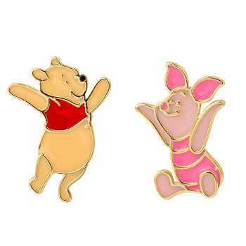 Disney Girls Winnie the Pooh Mismatched Pooh and Piglet Gold Plated Sterling Silver Stud Earring Set