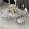 5-Piece Retro Dining Set, Round Table Top with Radial Wood Grain Design and 4 Upholstered Chairs 4S - ModernLuxe - 3 of 4