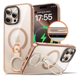 BONGEEK for iPhone 16 Pro Max Case, Compatible with , High-Transparency Phone Cover with 360¡ã Rotating Stand, Military-Grade Protection, Gold - 1 of 4