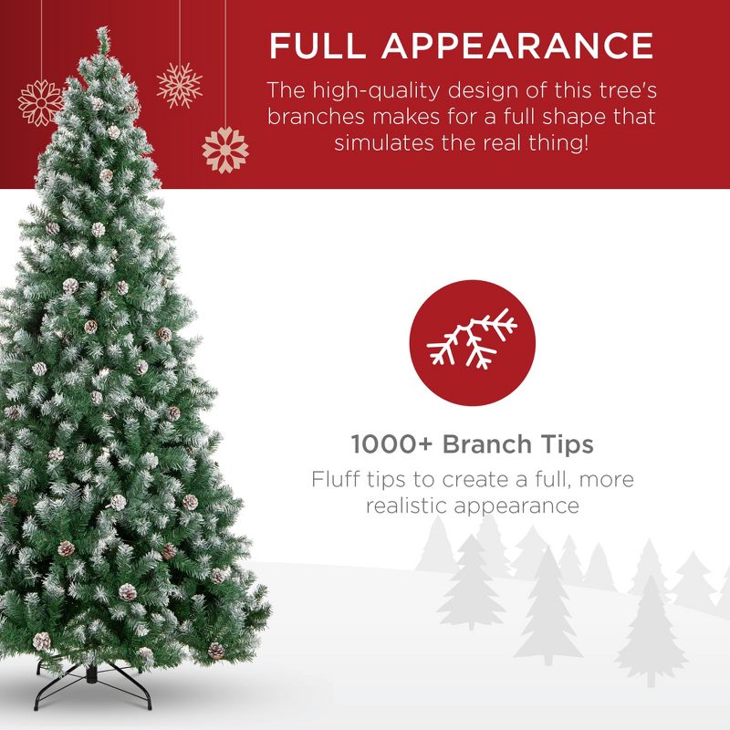 Best Choice Products Pre-Decorated Holiday Christmas Pine Tree w/ Branch Tips, Partially Flocked, Metal Base, 5 of 11