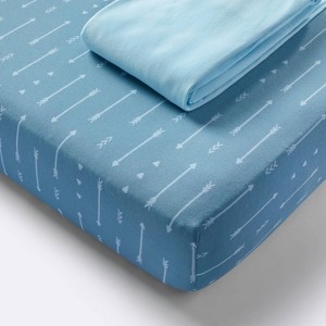 Jersey Fitted Crib Sheet - Blue Arrows and Solid Blue - 2pk - Cloud Island™ - 1 of 4