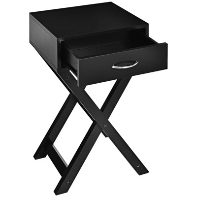 Tangkula 2PCS Modern Versatile Nightstand X-shape Wooden End Table with Drawer Accent Side Table for Bedroom Black/White