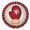 Earth Rugs Red Mitten Round Trivet – 10"x10" Braided Natural Fiber Holiday Hot Pad with Festive Winter Print - 2 of 3