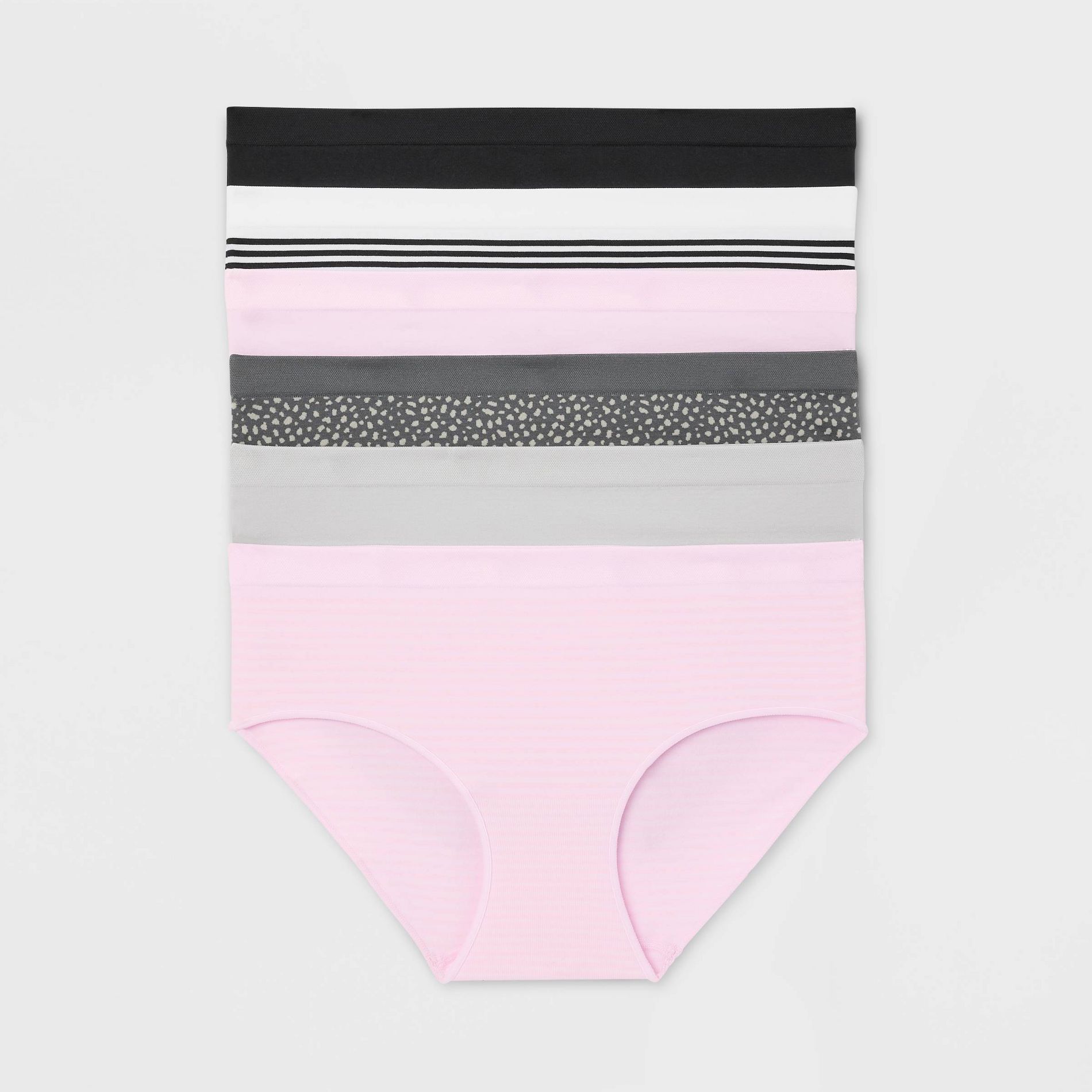 Women's 6pk Seamless Hipster Underwear - Auden™ Assorted Color M: Solid & Stripe Knit, Pull-On, Medium
