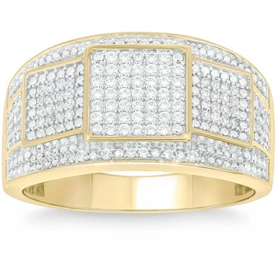 Pompeii3 1Ct TW Diamond Men's Ring 10k Yellow Gold 12mm Wide