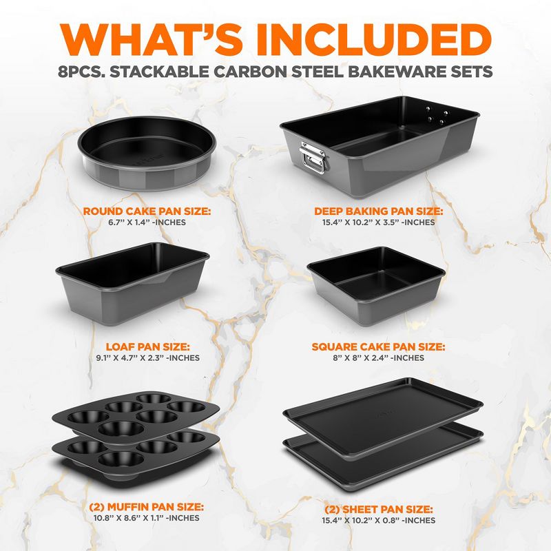 NutriChef 8-Piece Nonstick Stackable Bakeware Set - PFOA, PFOS, PTFE Free Baking Tray Set w/Non-Stick Coating, 450°F Oven Safe, 2 of 4
