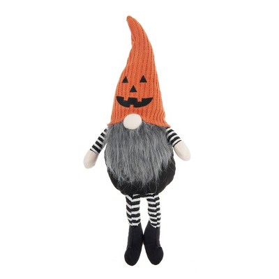 FURNIinspire Decorative Objects Fabric Sitting Gnome With Orange Knit Hat, Fairy Tale Style Doll For Home Decoration, Party, Orange, 4.7"*8.3"*23.5"