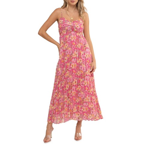 August Sky Women's Sleeveless Plisse Floral Midi Dress, Pink Multi Large :  Target