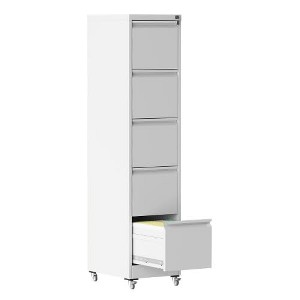 Munora - 5-Drawer Vertical File Cabinet with Lock & Wheels - Heavy Duty for A4/Letter/Legal Files - White - 1 of 4