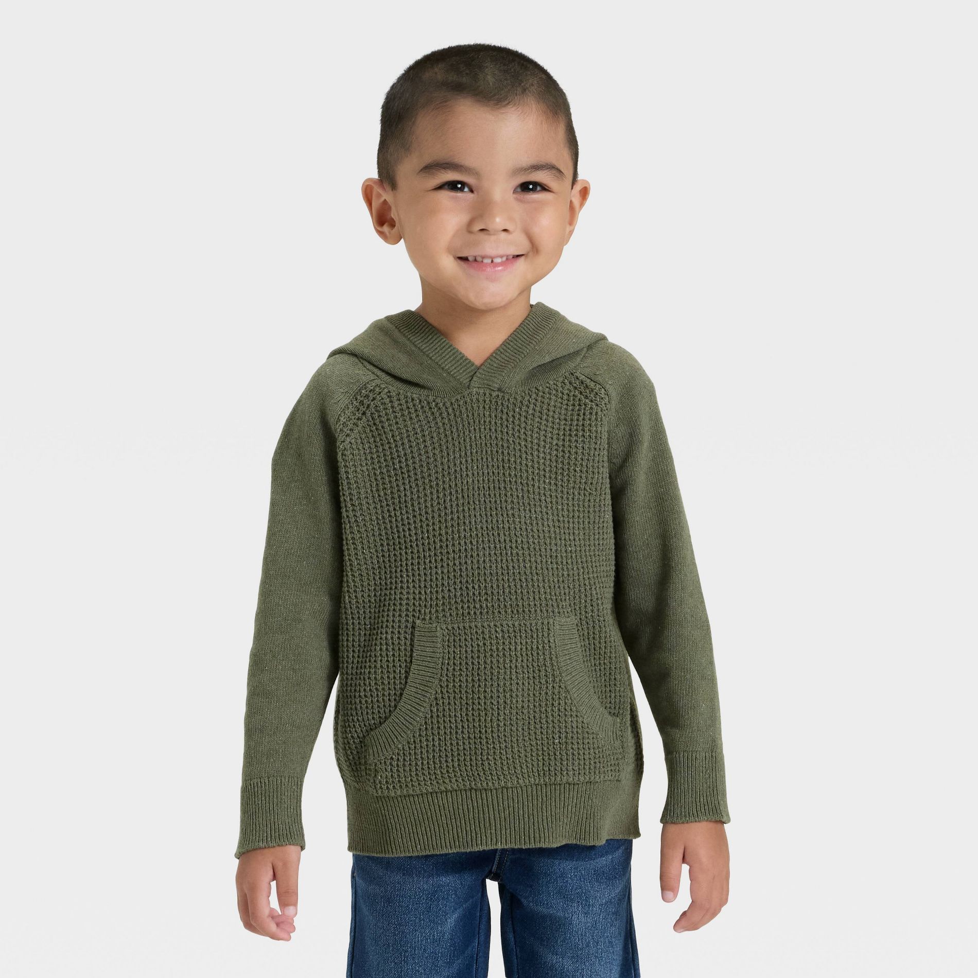Toddler Boys' Waffle Hooded Sweater - Cat & Jack™ Olive Green