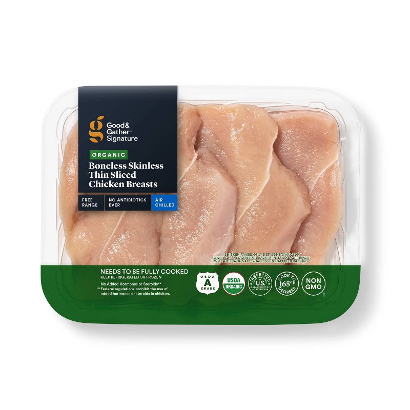 Organic Boneless Skinless NAE Thin Sliced Chicken Breasts - 1-2 lbs - price per lb - Good &#38; Gather&#8482;, 1 of 5