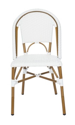 Salcha Coastal White & Light Brown PE Wicker Bistro Side Chair, Set of 2