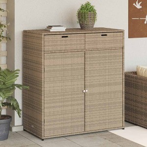 Garden Storage Cabinet Beige Poly Rattan Large - 1 of 4