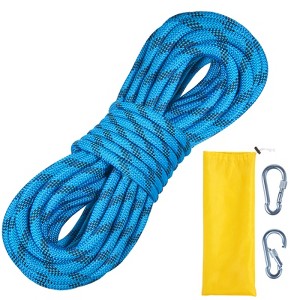 VEVOR 10.5 mm Static Climbing Rope, 9.7M(32ft), 25KN Breaking Tension, Fiber Rope with Steel Snap Hooks for Escape, Rappelling, Fire Rescue, Blue - 1 of 4