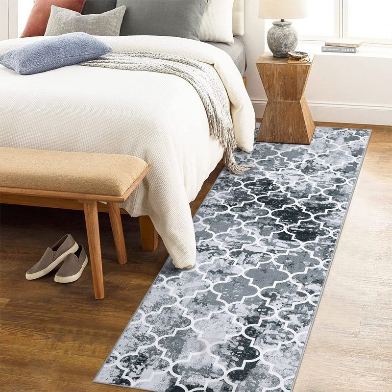Area Rugs Moroccan Abstract Large Rugs Modern Rug for Living Room Stain Resistant Carpet Vintage Rugs for Bedroom Non Slip Rug, 2' x 6' Gray, 2 of 9