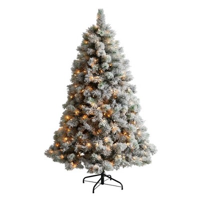 Nearly Natural 6-ft Flocked Oregon Pine Artificial Christmas Tree with 300 Clear Lights and 551 Bendable Branches