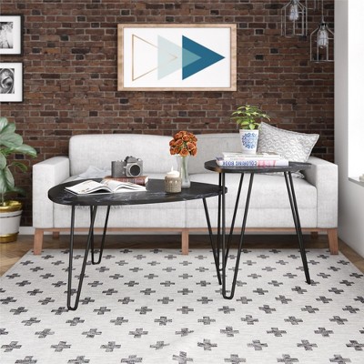 Kumasinova Nesting Coffee Table Set,Space Saving Center Table with Marble Pattern,Side Table with Hairpin Legs,Round Coffee Tables for Living Room