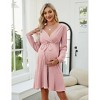 Coolmee Women V-neck Long Lantern Sleeve Waist Tunnel Drawstring Knee Length Maternity Dress Breastfeeding Dress - 2 of 4