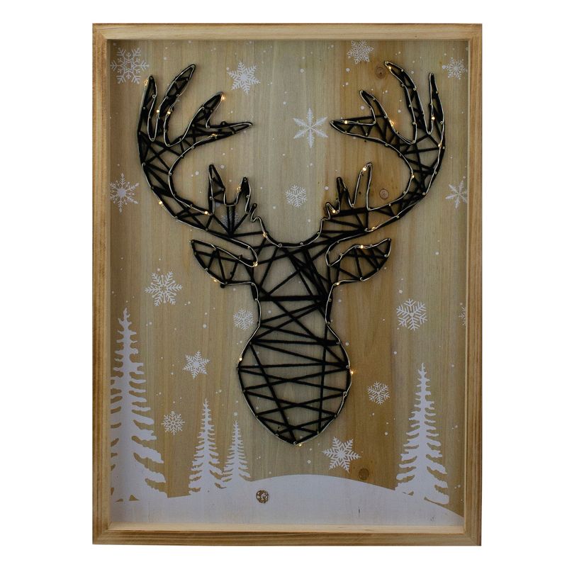 Northlight 15.75" Lighted Wooden Reindeer String Art Christmas Wall Hanging, 1 of 4