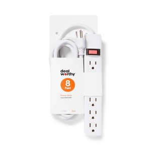 8' 6 Outlet Indoor Power Strip White - Dealworthy™: 15A, 1875W, 14 AWG, 8ft Extension Cord, 3 Conductors - 1 of 3