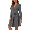 Ekouaer Women Robe Ribbed Knit Soft Bathrobe Knee Length Robes Stretchy Short Sleepwear with Pockets - 2 of 4