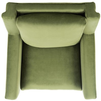Olive Velvet and Natural Wood Mid-Century Arm Chair