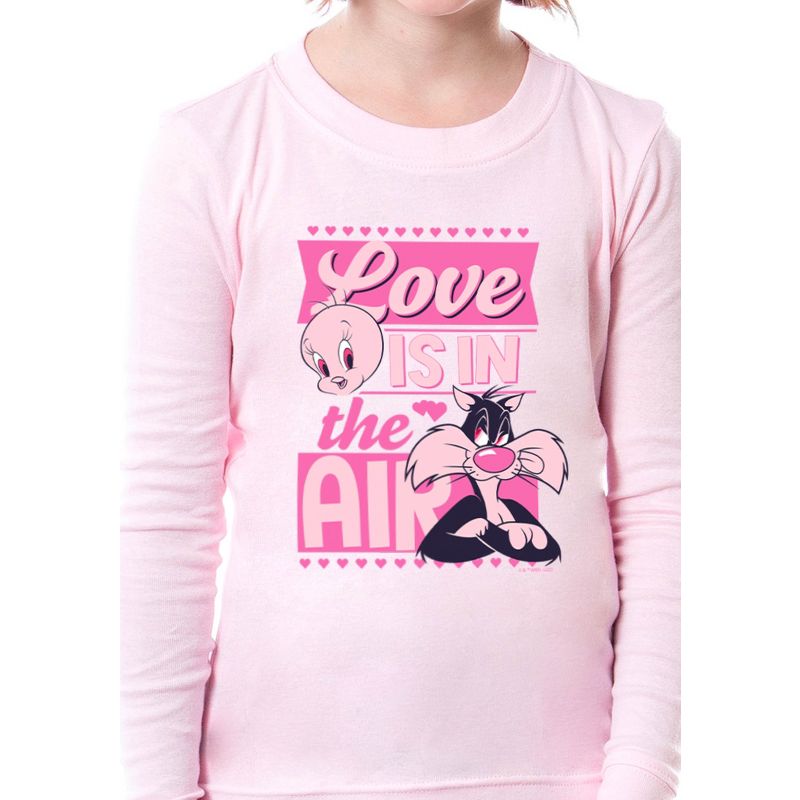 Looney Tunes Girls' Tweety Bird Love Child 2 Piece Tight Fit Pajama Set Pink, 3 of 4